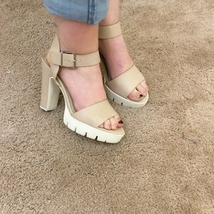 Beige platform pumps